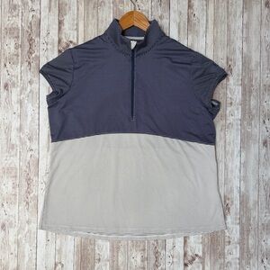 Zero Restriction Womens Cap Sleeve Shirt sz XL Navy White 1/4 Zip Mock Neck Ally